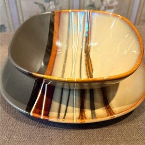 Striped Ceramic Bowl and Plate Set